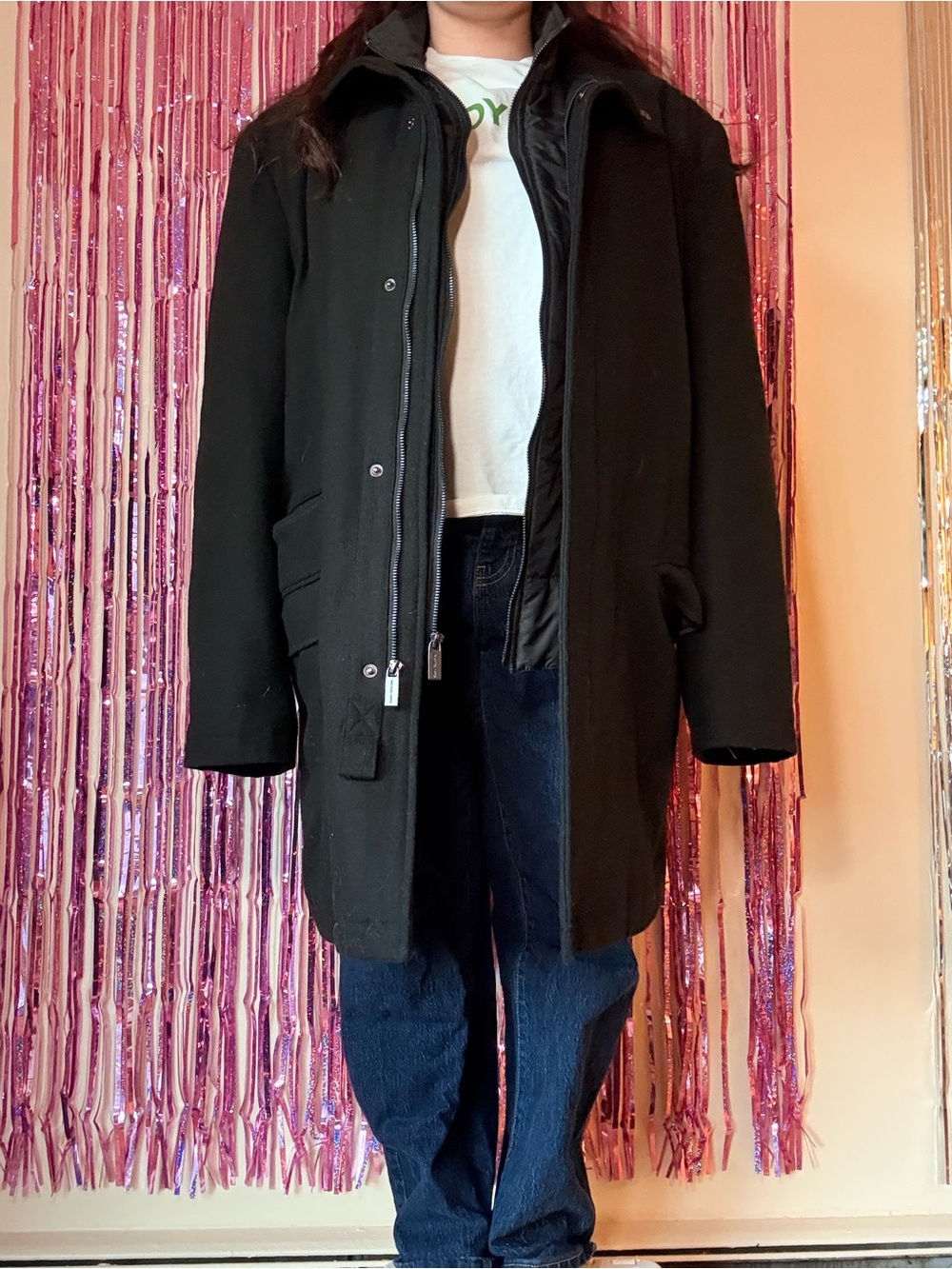 Michael Kors Black Coat Jacket w/ Zip Windbreaker Lining Designer